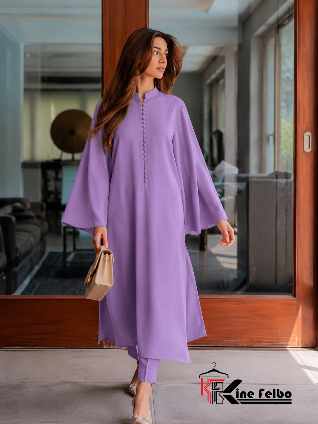 Noor Royal Blue  Long Button Set