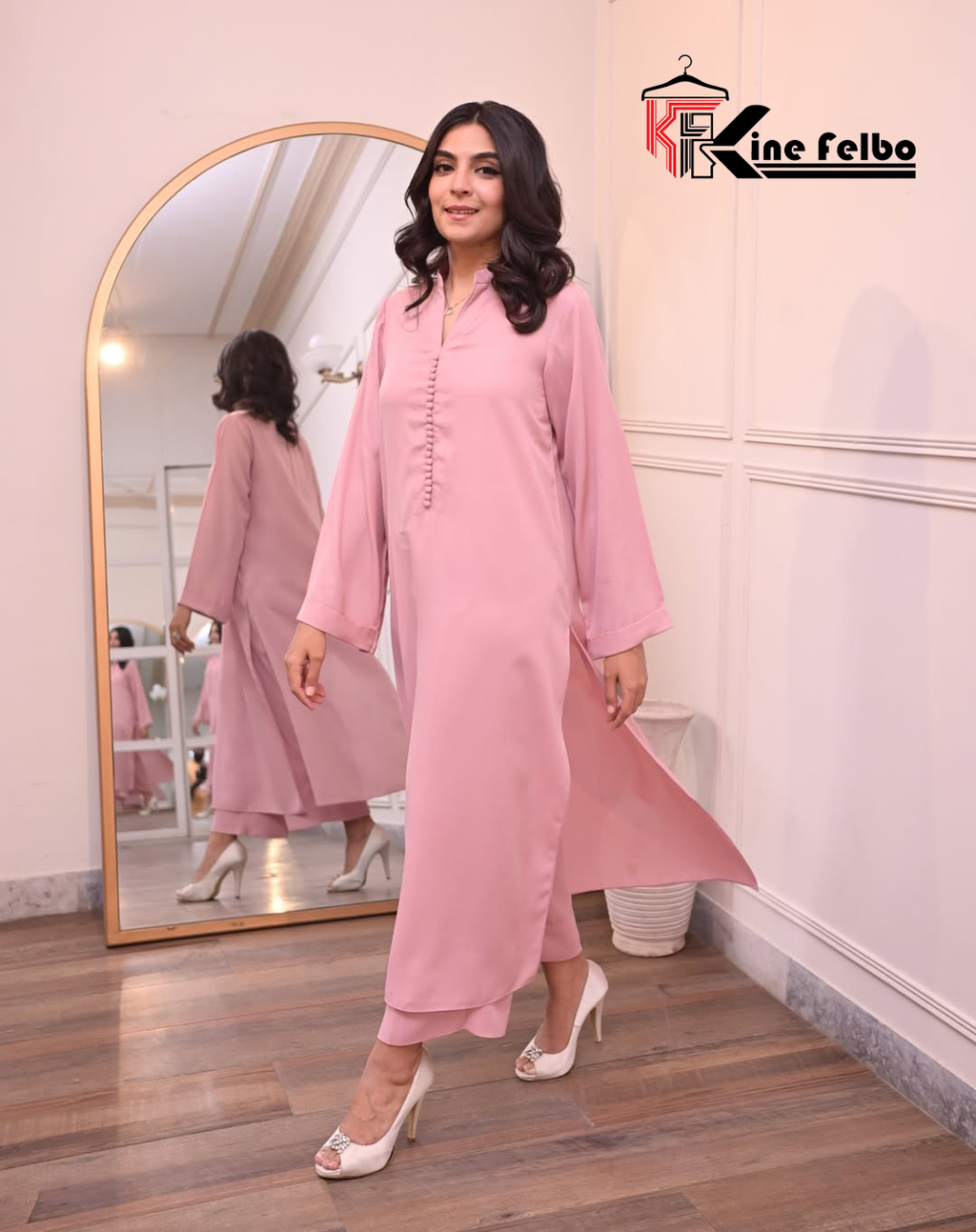 Luxury Pink Button Dress